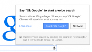 Теперь  для открытия голосового поиска в Chrome достаточно просто сказать ОК Google.