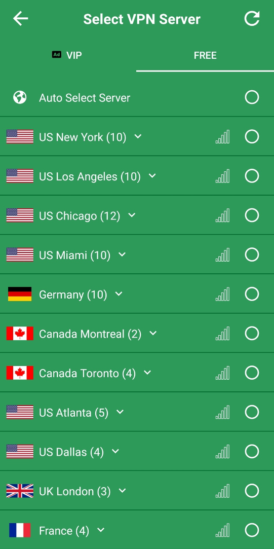 Список стран в Fast VPN